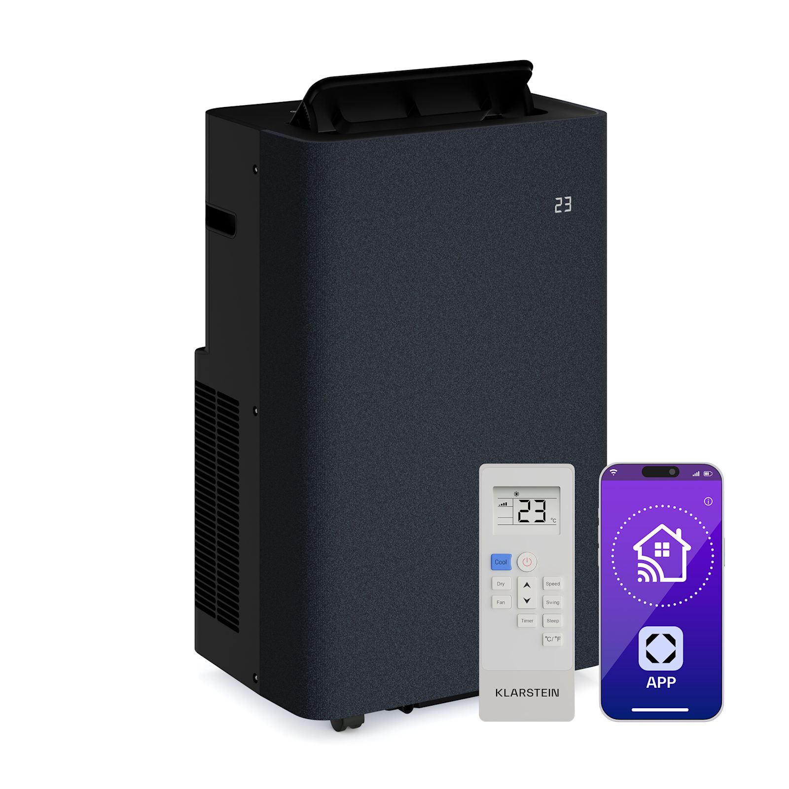 14000 BTU Portable Air Conditioner for Home WiFi App Control 3 in 1 Cooling Dehumidifier Fan for Rooms 24-38 m2 65 dB Dark Grey