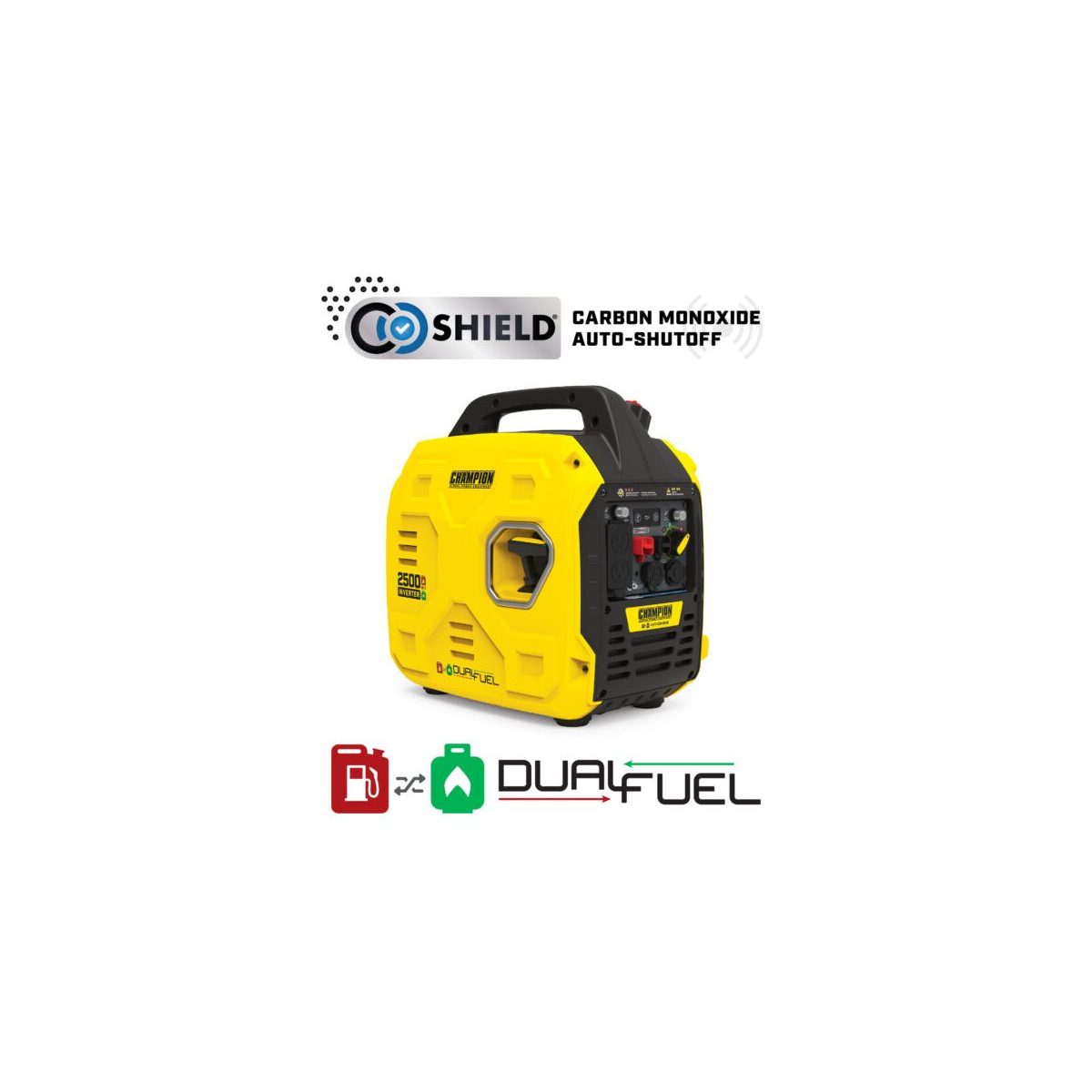2500W Dual Fuel Inverter Generator Gasoline Propane 120V 60Hz Ultralight CO Shield Parallel Ready Portable