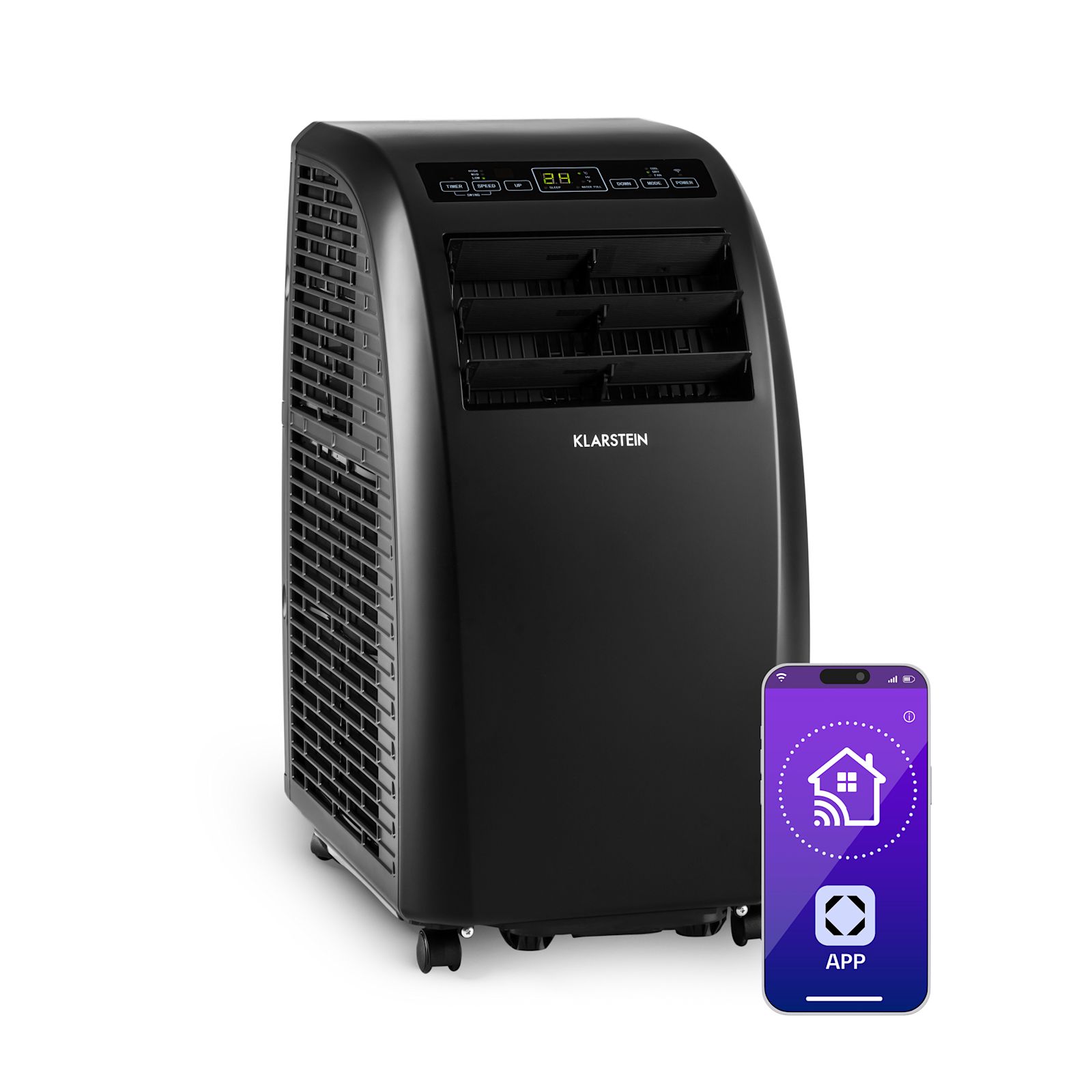 10000 BTU Portable Air Conditioner for Home WiFi App Control 3 in 1 Cooling Dehumidifier Fan for Rooms 15-25 m2 64 dB Black